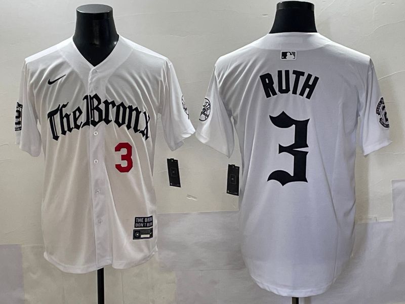 Men 2025 New York Yankees 3 Ruth White Five generations Joint Name Nike MLB Jersey style 2